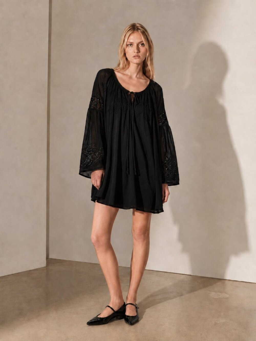 IRO Antonia Black Boho Flowy Shift Dress